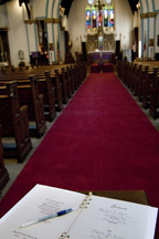 Guest book in the back of the church